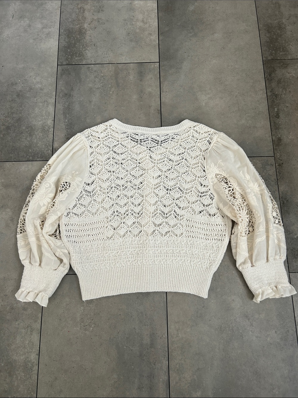 Zara cream crochet lace knit cropped cardigan sweater small - Picture 2 of 7